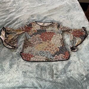 Coco Bianco Brown and Orange colorful Dolman belle Sleeve Blouse tunic style
